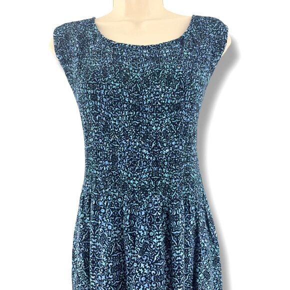 Croft & Barrow Blue Print Smocked Bodice Midi Dress Size 1X 16 18 Plus Sz Summer - Picture 2 of 8